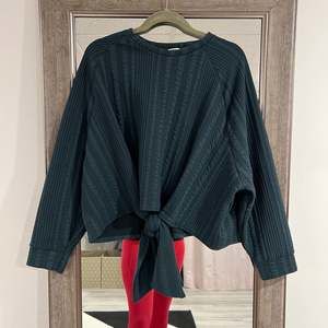 Zara Tie Waist Ribbed Stripe Pullover Top Teal Size Small